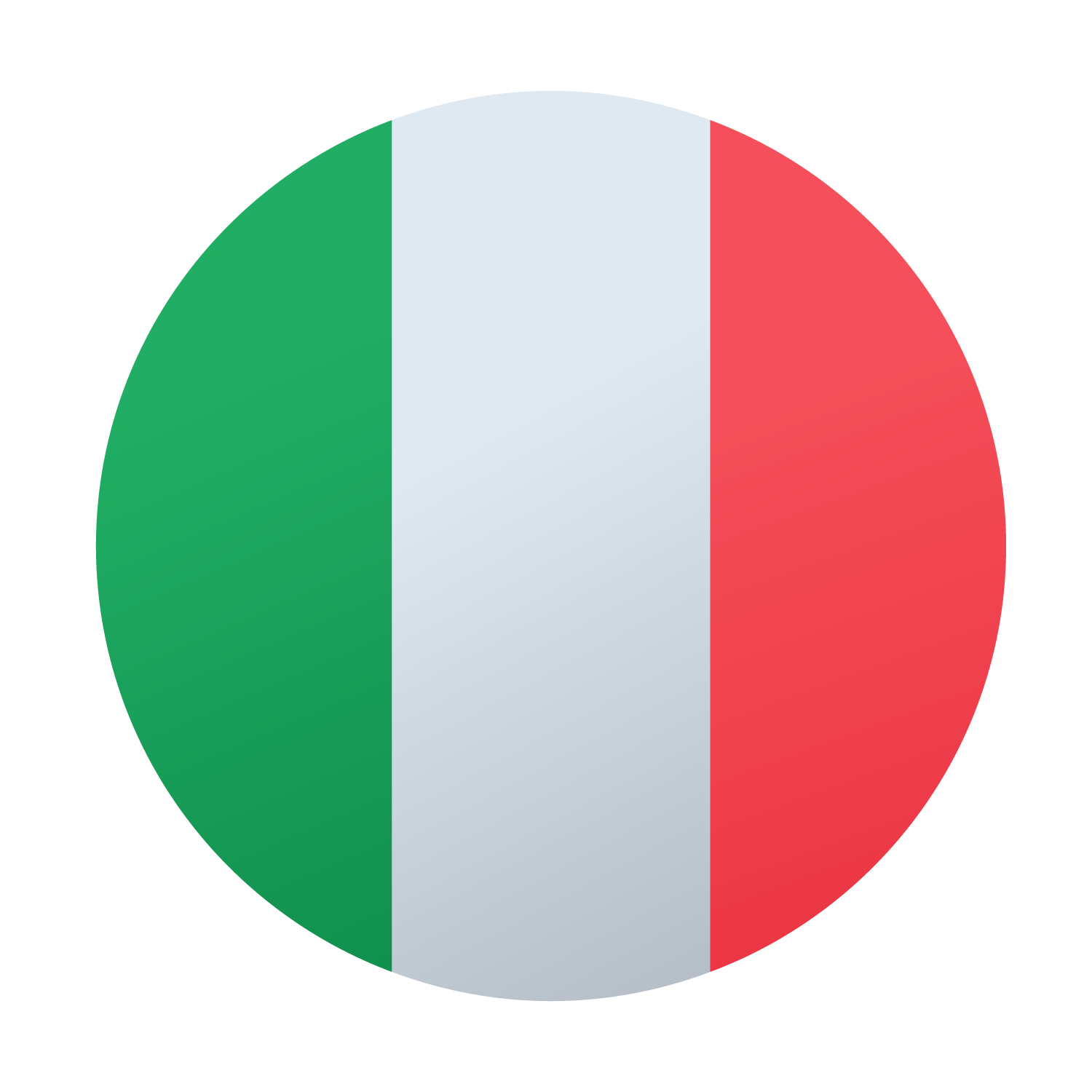 Italian flag in a circle, vertical green, white, and red stripes.