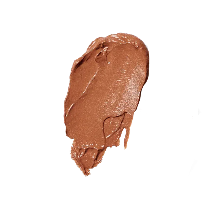 A swatch of brown lipstick on a white background