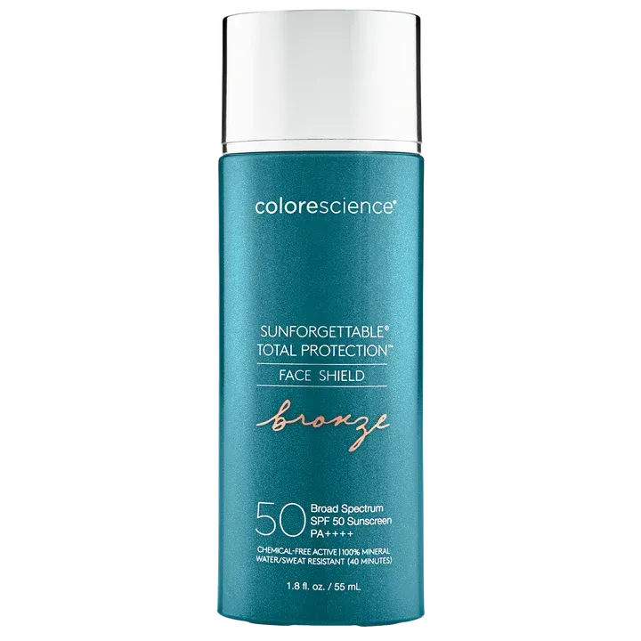 A bottle of colorescience sunforgettable total protection face shield bronze