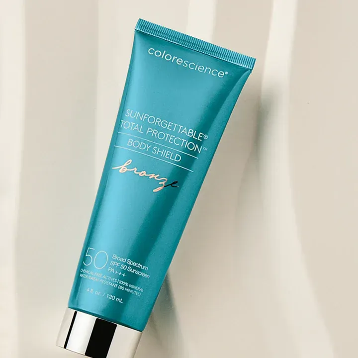 A tube of colorscience sunforgettable total protection body shield bronze
