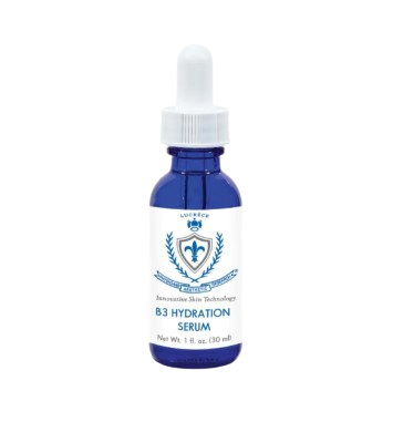 A bottle of b3 hydration serum with a dropper