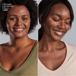 Two women are smiling for a picture with the words all models are wearing flex in deep