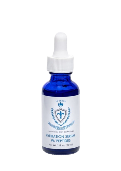 A blue bottle of hydration serum with a dropper on a white background.