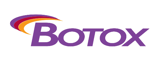 The botox logo is purple and orange with a rainbow in the middle.