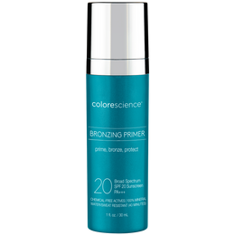 A blue bottle of colorscience bronzing primer