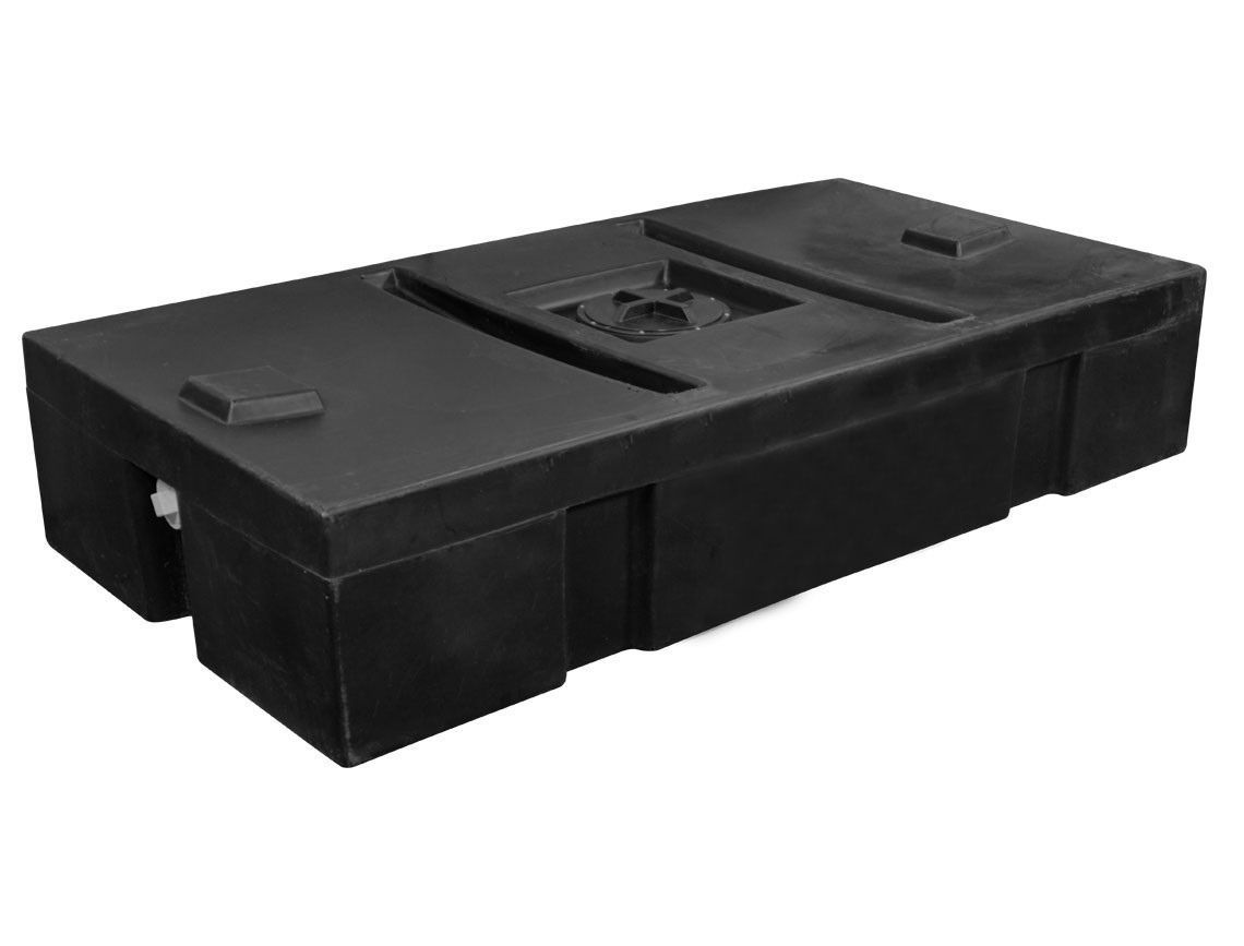 Black rectangular plastic storage container with a lid and side handles