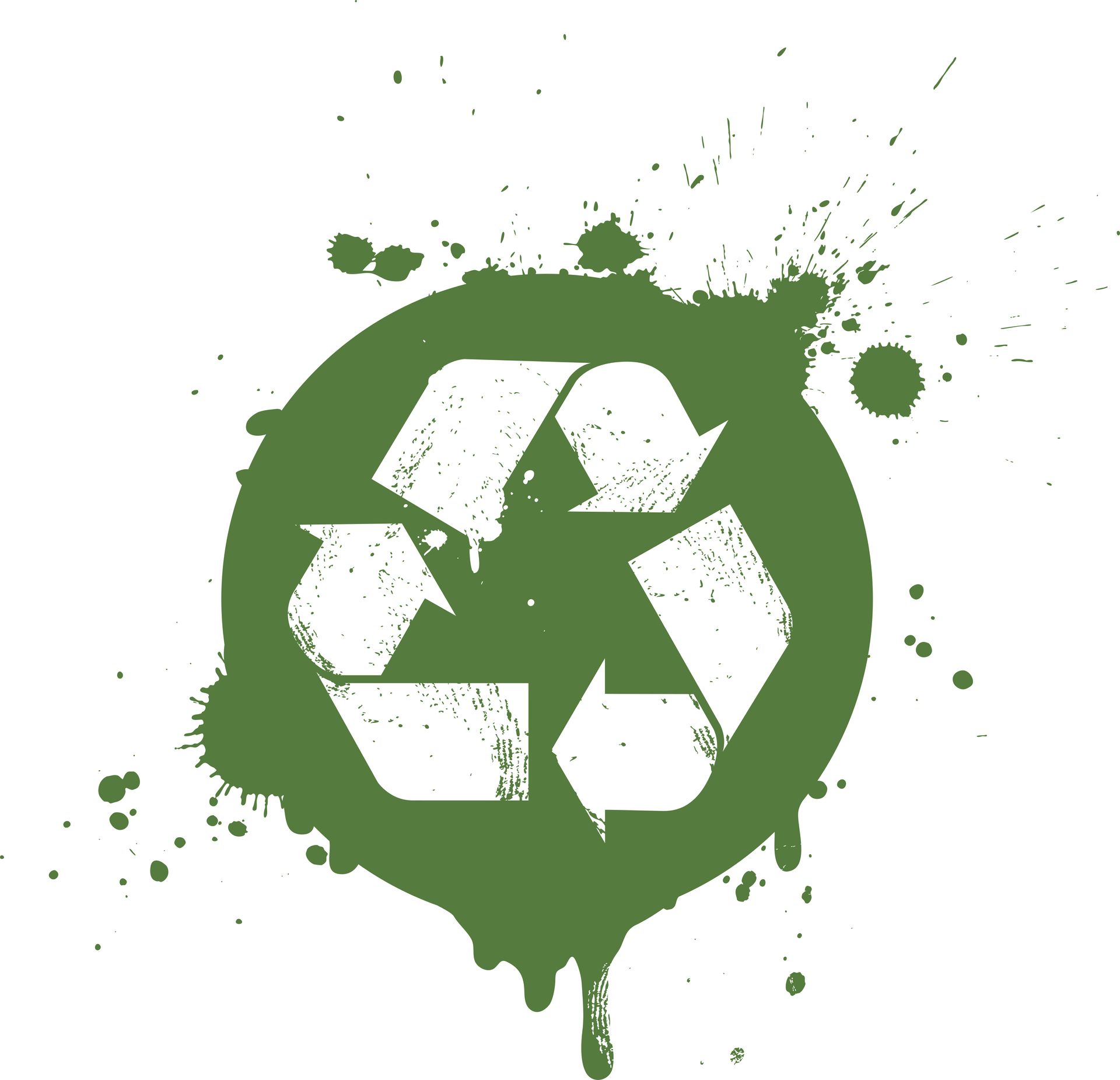 Un symbole de recyclage peint en vert sur fond blanc