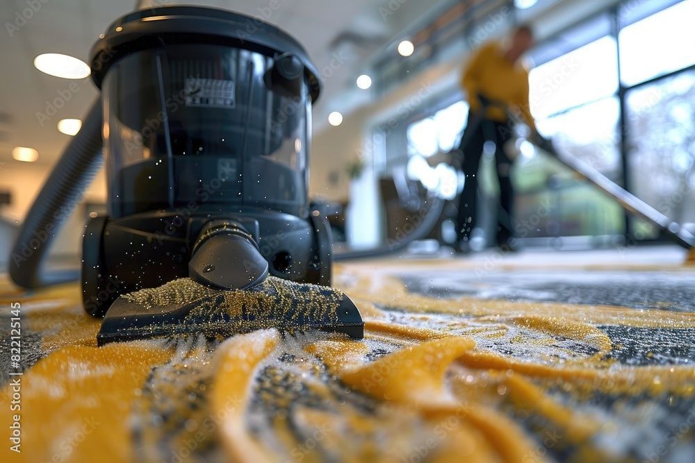 Un homme utilise un aspirateur pour nettoyer un sol engraissé.