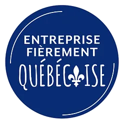 Un cercle bleu avec les mots entreprise fièrement québécoise dessus