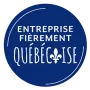 Un cercle bleu avec les mots entreprise fièrement québécoise dessus