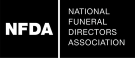 NFDA logo in white on black, with National Funeral Directors Association text beside a vertical line.