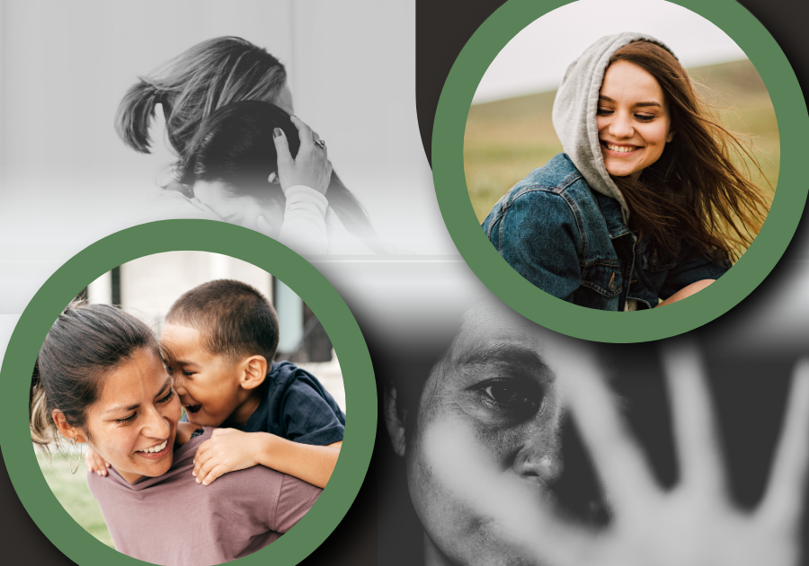 A collage of three pictures of a woman and a child.