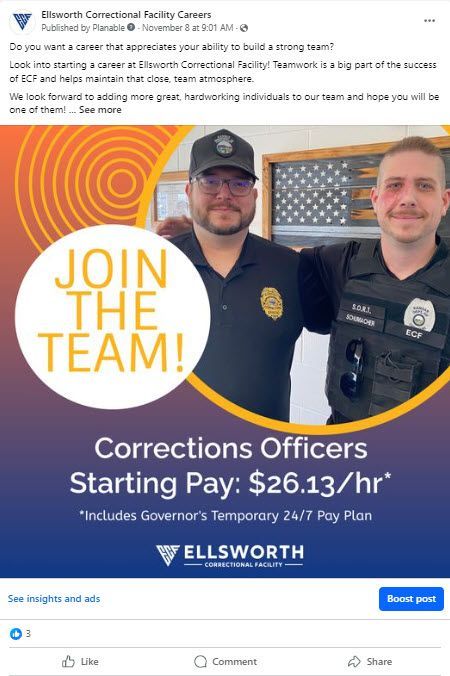 Corrections officers starting pay : $ 26.13 / hr includes governor 's temporary 24 / 7 pay plan