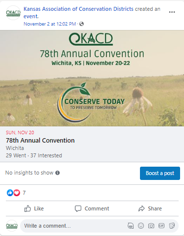 A facebook post for the 78th annual convention of the kansas association of conservation districts