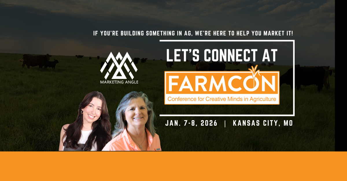 FarmCon conference advertisement. Two women in front of a field with cows. January 7-8, 2024, Kansas City, MO.
