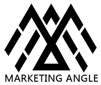 A black and white logo for a company called marketing angle.