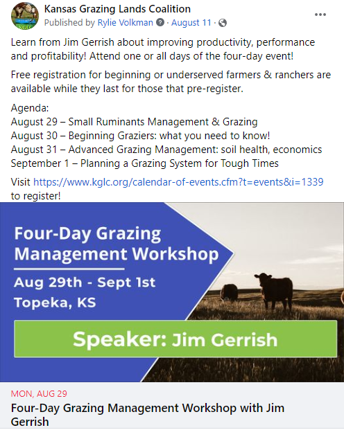 A poster for a grazing management workshop with jim gerrish