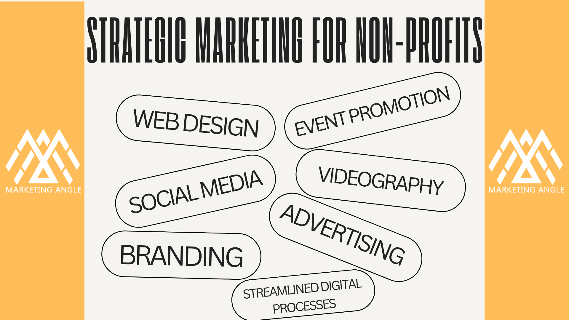 a black and white graphic with digital marketing services in oblong buttons