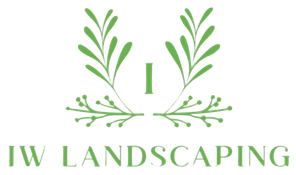 Green &ldquo;IW LANDSCAPING&rdquo; logo with stylized plant branches and leaves above the text