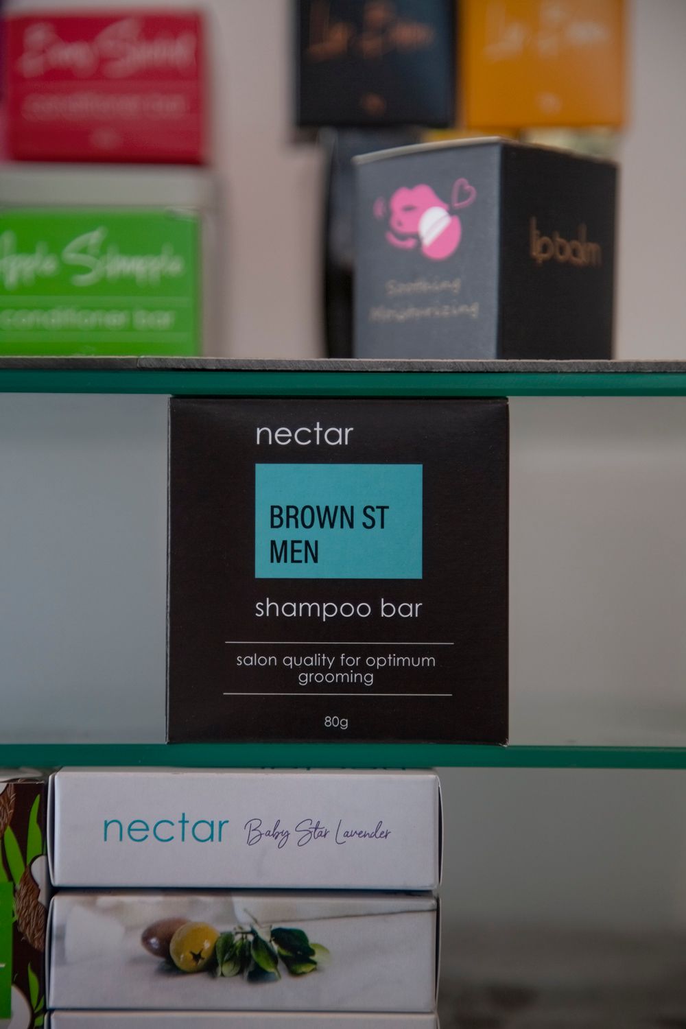 A brown and teal 