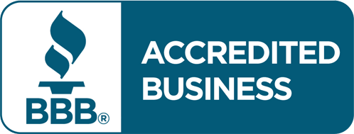 BBB Accredited Business logo in teal and white