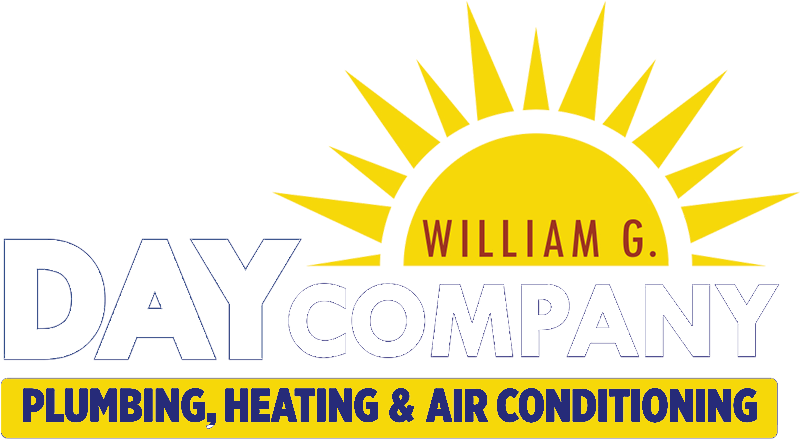 Day Company plumbing, heating and air conditioning logo with yellow sun and blue text