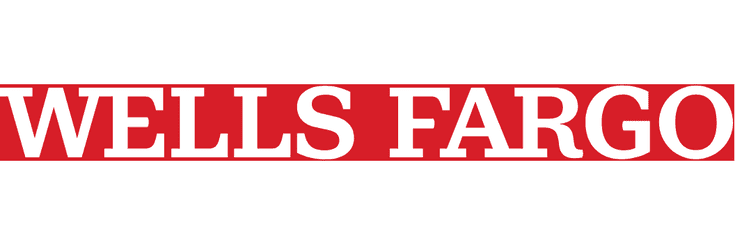 Wells Fargo logo in white text on a red rectangular background