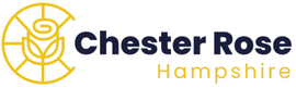 Chester Rose Hampshire logo with gold circular icon and navy and gold text on a white background