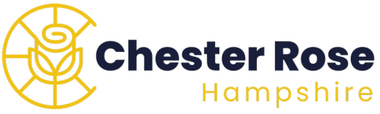 Chester Rose Hampshire logo with gold circular icon and navy and gold text on a white background