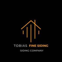 Tobias Fine Siding logo with orange house roof and vertical lines on black background