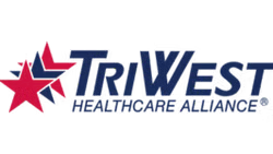TriWest Healthcare Alliance logo in blue and red with star emblem