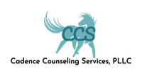 Cadence Counseling Services, PLLC logo with teal horse and “CCS” text