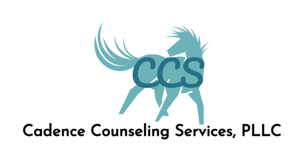 Cadence Counseling Services, PLLC logo with teal horse and “CCS” text