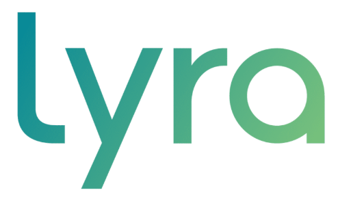 Lyra logo in teal and green gradient text on a white background