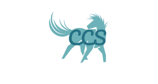 Teal horse logo with “CCS” text overlaid