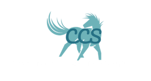 Teal horse logo with “CCS” text overlaid