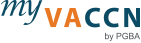 MyVACCN logo with blue and orange text and small gray “by PGBA” text