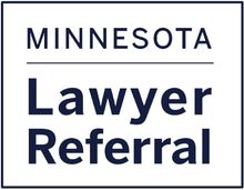 Logo for the Minnesota Lawyer Referral service with dark blue text in a white box.