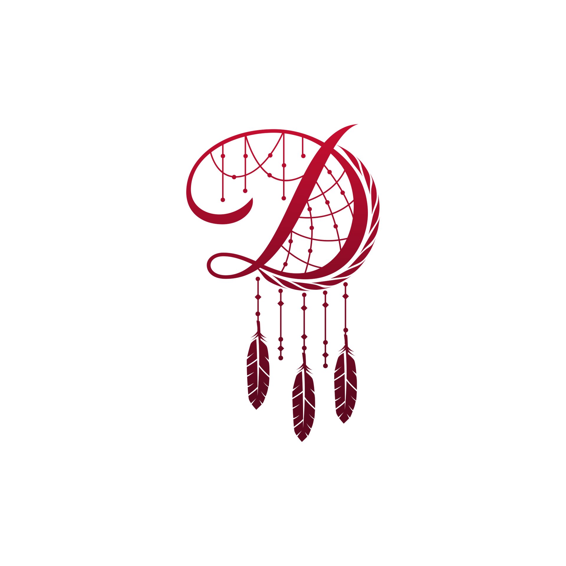 Dreamcatcher Inn of Sedona branding with letter D inside a dreamcatcher and hanging feathers