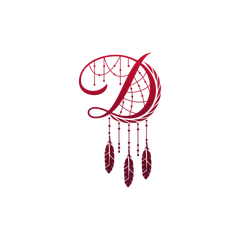 Dreamcatcher Inn of Sedona branding with letter D inside a dreamcatcher and hanging feathers