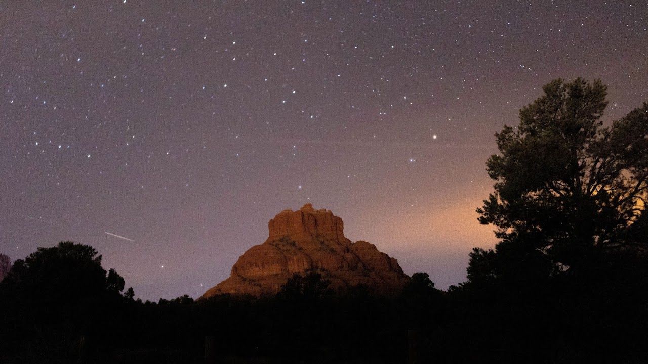 Starry night sky over Bell Rock in Sedona
