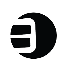 A black and white logo with the letter e in a circle.