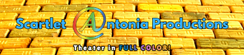 Scarlet Antonia Productions logo on a gold brick background with the tagline “Theater in Full Color”