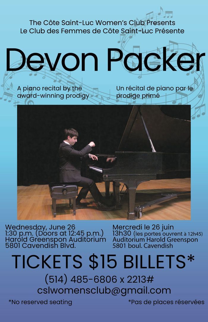 A poster for devon packer shows a man playing a piano