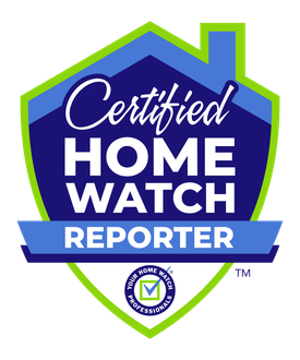 A logo for a certified home watch reporter