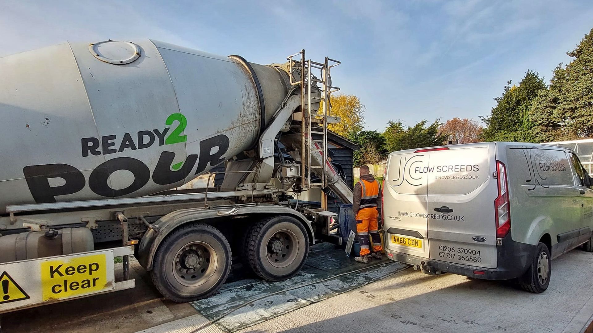 JC Flow Screeds delivering and installing liquid screed near Colchester in Essex