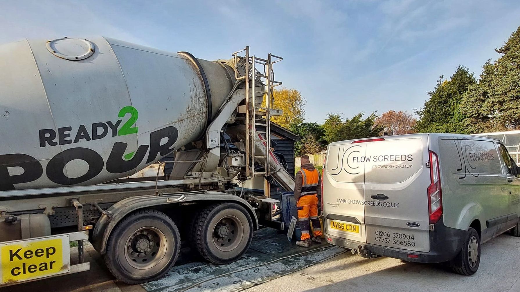Images of Liquid flow screed preparation, delivery and installation, removing liquid flow screed laitance, pump hire, by JC Flow Screeds.