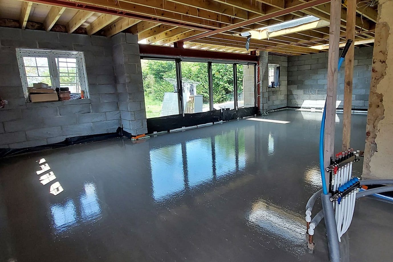 Images of Liquid flow screed preparation, delivery and installation, removing liquid flow screed laitance, pump hire, by JC Flow Screeds. Covering floors across East Anglia.