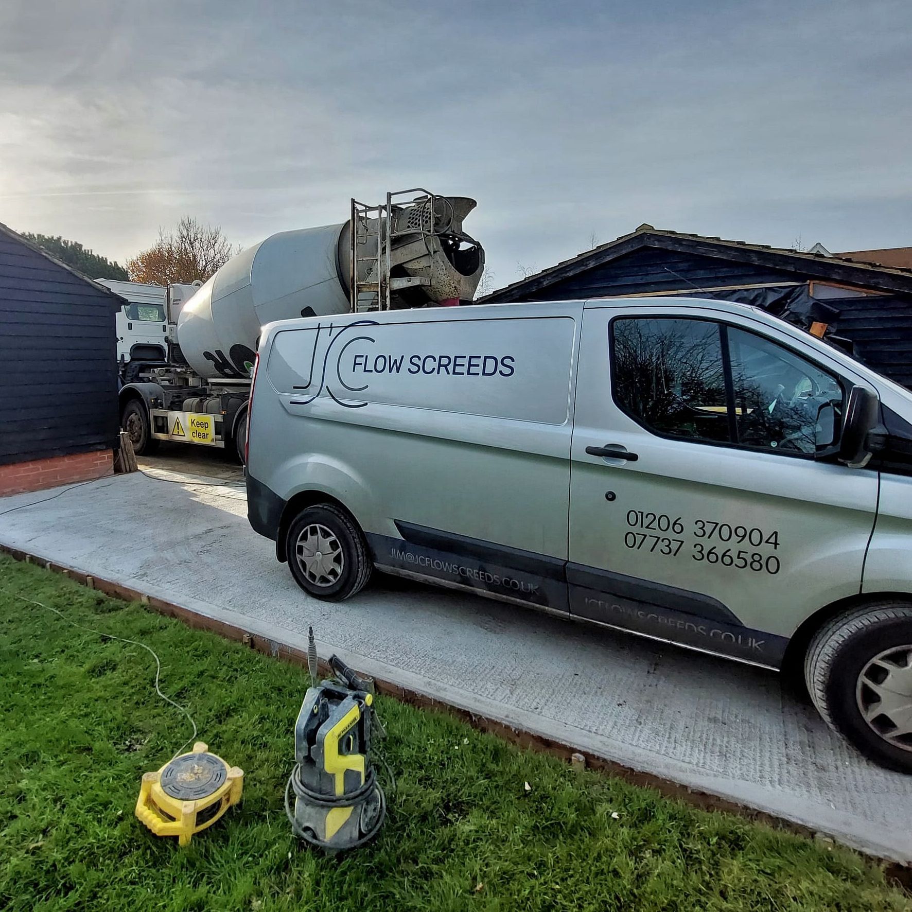 Images of Liquid flow screed preparation, delivery and installation, removing liquid flow screed laitance, pump hire, by JC Flow Screeds.