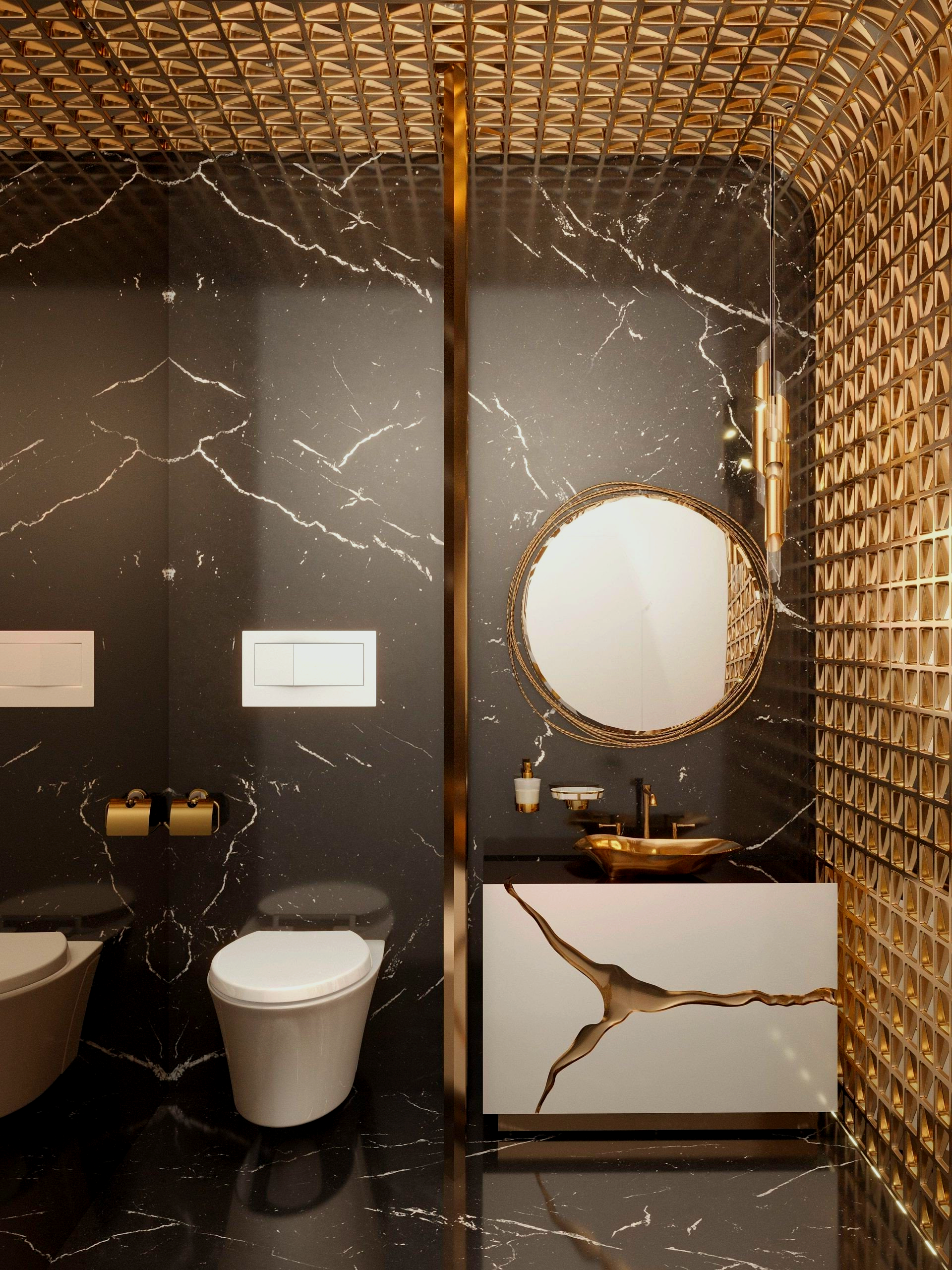 A bathroom with a toilet a sink and a mirror.